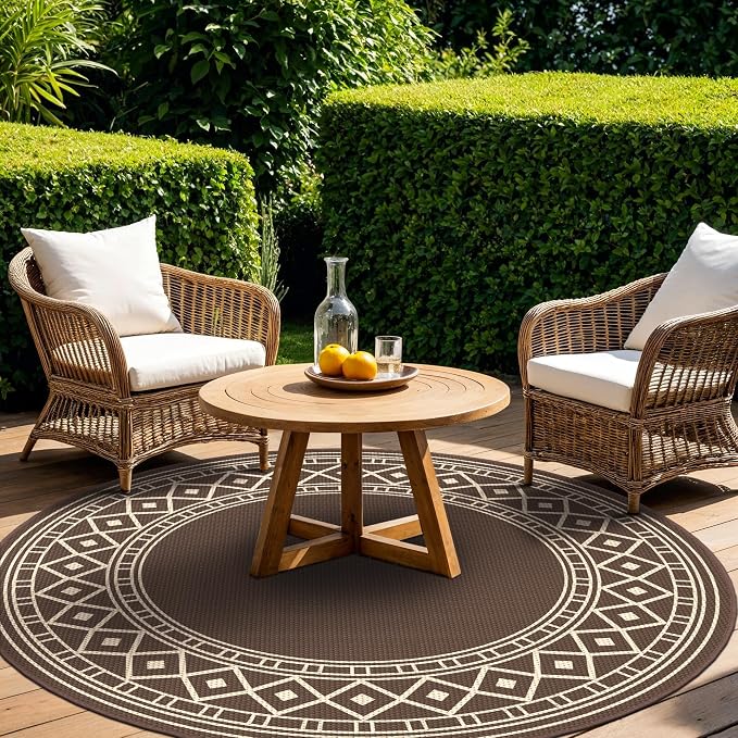 GENIMO Outdoor Rug, Waterproof Plastic Rugs for Patio, 10' Round Coffee Beige by GENIMO