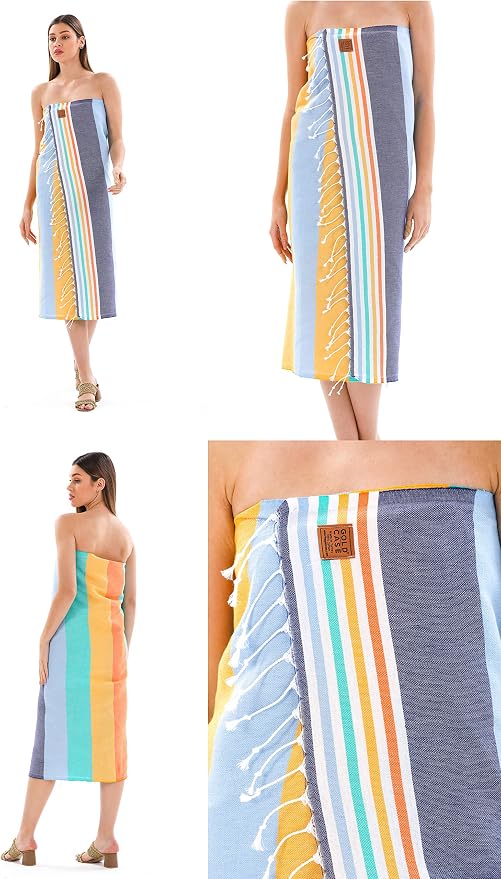 Gold CASE Turkish Beach Towel Set of 6 – 100% Cotton Large Bath Towels 70 x 38'' – OLYMPOS Oversized, Quick Dry & Sand Free Beach Towel – Lightweight Turkish Towels Set - Multicolor-1 - Image 9