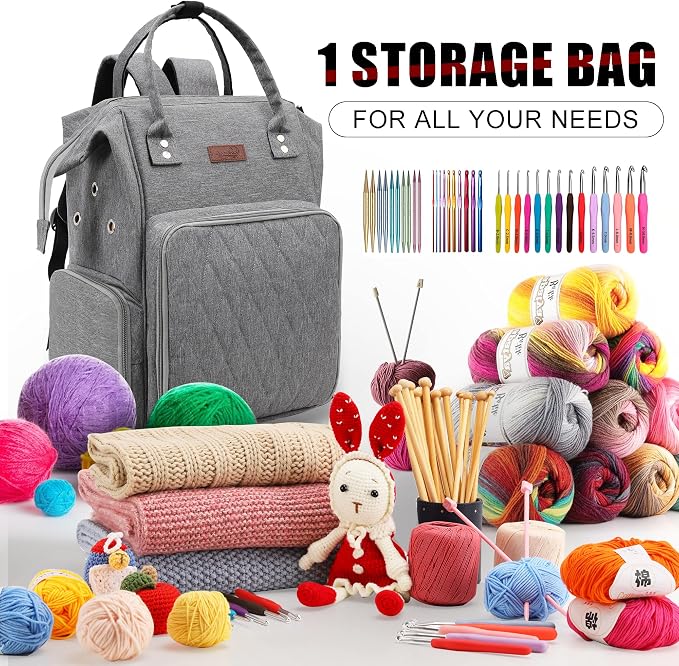 crochet bag,knitting bagBackpack and Tote Bag Storage Bag ，Large capacityYarn Storage Organizer Travel Crochet Bag Women Carrying Crochet Accessories Knitting Needles Crochet - Image 6