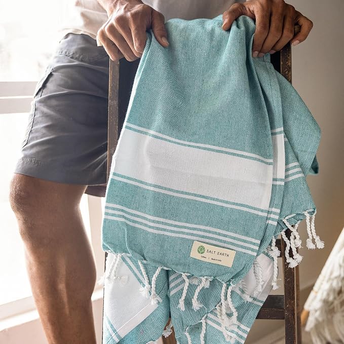 Salt Earth Cotton Turkish Beach Towel (Set of 4, 36"x72") - Soft, Quick Dry, Sand Resistant, Absorbent Towels for Bathroom, Home, Travel, Pool, Spa, Bath, Swim - Beach Towels Oversized (Hunter Green) - Image 5