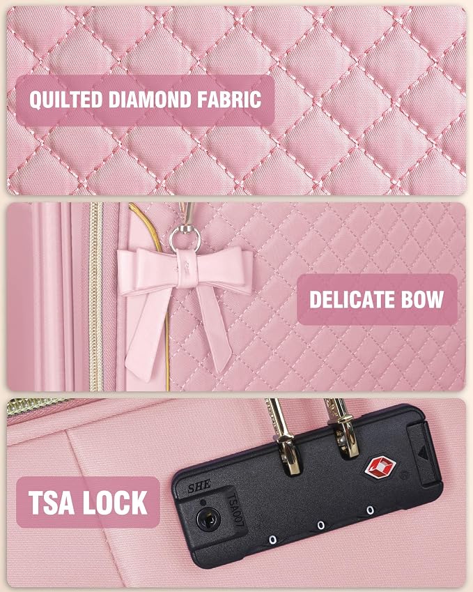 Carry On Luggage 22x14x9 Airline Approved, 20 Inch Softside Suitcase with 4 Pcs, Lightweight Luggage for Women with TSA Lock and 4 Spinner Wheels, Soft Side Carry-on Suitcases for Travel, Pink - Image 7