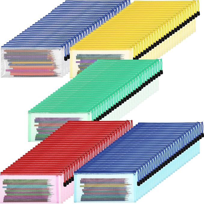 Harloon 150 Pack Pencil Pouch Bulk Gifts Graduation Mesh Zipper Pencil Cases 9.5 x 4.5 Inch Small Clear Holder Storage Multipurpose Cosmetics Toiletry Bags for Office Bill Travel(5 Colors) by Muasung