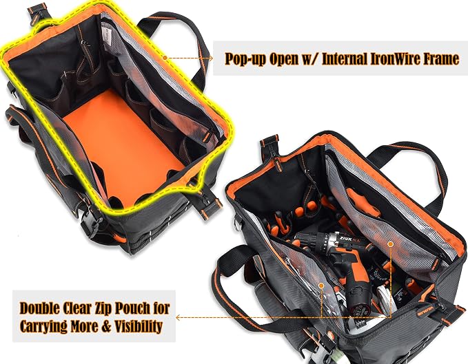 WELKINLAND 16" Tool Bags, 34-Pocket Electrician Tool Bag For Men | Open-Top Technician Tool Bag, Handy Power Tool Bag, Tool Bags for Men Heavy Duty, Electrician Tool Organizer, HVAC Tools Bag - Image 4