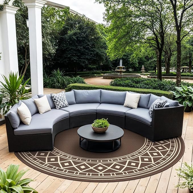 GENIMO Outdoor Rug, Waterproof Plastic Rugs for Patio, 10' Round Coffee Beige - Image 2