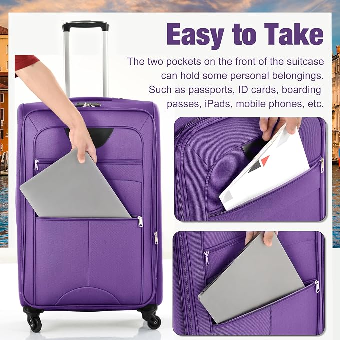 Merax 5 Piece Luggage Set,Expandable Softside Suitcase Set.Purple | Carry-On Luggage Included,Durable and Lightweight Travel Suitcase Set with Spinner Wheels and TSA Lock.22"/26"/30" - Image 5
