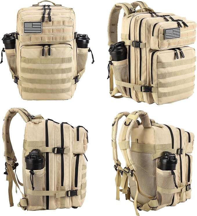LHI Military Tactical Backpack for Men and Women 45L Army 3 Days Assault Pack Bag Large Rucksack with Molle System - Cream - Image 3