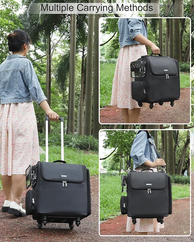 Relavel Rolling Makeup Train Case, Professional Hairstylist Traveling Bag with 4 Wheels & 2 Pouches, Adjustable Dividers, Heat Insulation Full Layer, Portable Cosmetics Storage Organizer Suitcase - Image 8