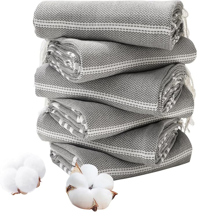 Genovega 6 Packs Oversized Turkish Beach Towels Set 74"x38" Extra Large Sand Free Quick Dry Absorbent Swim Bath Pool Towel Adult Travel Essentials Blanket Accessories Vacation Grey Stripe by genovega