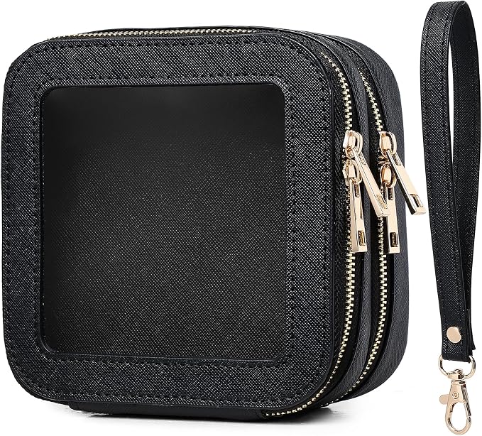 Pinkmik Double Layer Makeup Bag Small Clear Makeup Pouch Mini Travel Cosmetic & Toiletry Bag Purse Organizer and Car Essentials for Women (Black, 2-Layer MINI) by Pinkmik