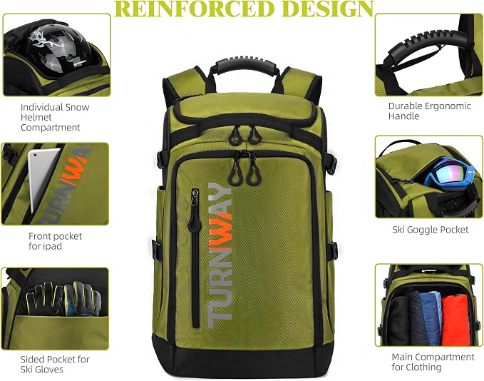 TurnWay Ski/Snowboard Boot Backpack/Ski Boot Backpack | Excellent for Store All Gear | Travel with Waterproof Exterior, Reflective Strip for Men, Women and Youth - Image 3
