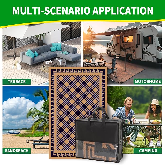 Outdoor Rugs, Outdoor Plastic Straw Rug, Reversible Waterproof Carpet for Camping, Poolside, Garden, BBQ Area, Gazebo Flooring, RV Park & Beach, Classical Style, 5x8 - Image 6