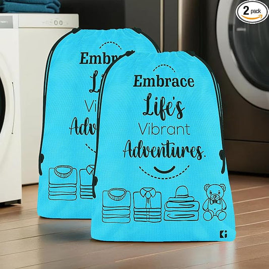 Kuber Industries Pack of 2 Cloth Storage Bag | Non-Woven Storage Organizer | Travel Pouches | Cloth Carrying Bag | Garments Cover for Laundry | Storage Organizer Bag for Clothing | Large | Sky Blue by Kuber+Industries