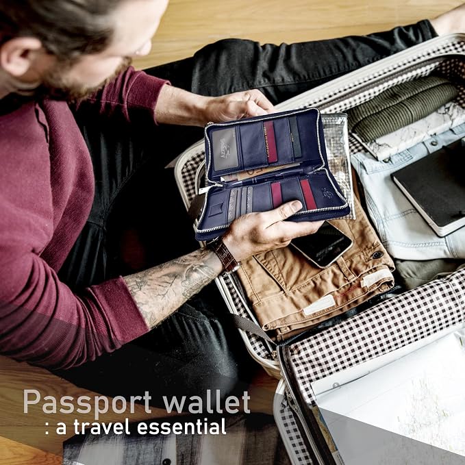Family 4 Passport Holder - Travel Wallet RFID Blocking, Document Organizer, Essentials Plane Accessory Cover for Women Men (Blue) - Image 4