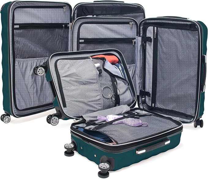 Kenneth Cole REACTION Diamond Tower Collection Lightweight Hardside Expandable 8-Wheel Spinner Travel Luggage, Deep Teal, 3-Piece Set (20", 24", & 28") - Image 5