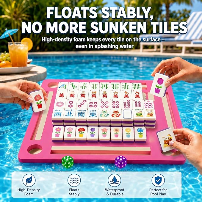 Floating Mahjong Tile Set for Pool,160 American Mahjong Tiles Waterproof EVA Foam with Dice Storage Bag for Pool Party Beach Vacation Summer Outdoor Game Set (White) - Image 2