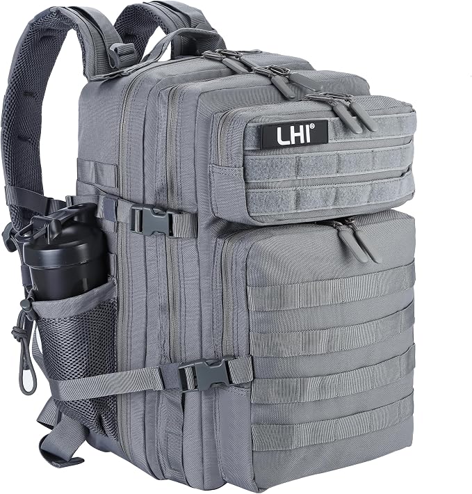 LHI Military Tactical Backpack for Men and Women 45L Army 3 Days Assault Pack Bag Large Rucksack with Molle System - Grey by LHI