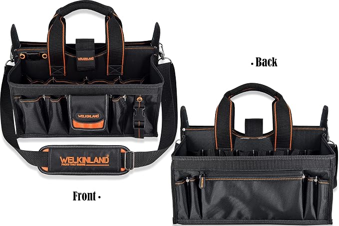 WELKINLAND 19-POCKETS Tool tote, HVAC tool bags organizer, Heavy-Duty electrician tools bag, Tool tote bag w/socket organizer tool boxes, Stay-Up maintenance tools bags - Image 6