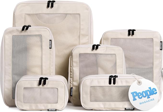Aerotrunk Compression Packing Cubes for Travel - Luggage Organizer Bags - Double Zipper Packing Cubes for Suitcases (6-Pack, Beige) by Aerotrunk