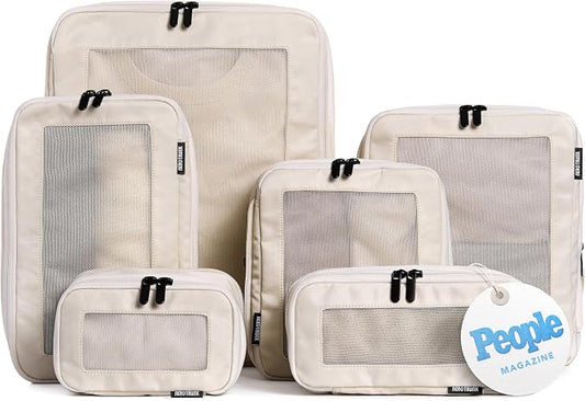 Aerotrunk Compression Packing Cubes for Travel - Luggage Organizer Bags - Double Zipper Packing Cubes for Suitcases (6-Pack, Beige) by Aerotrunk