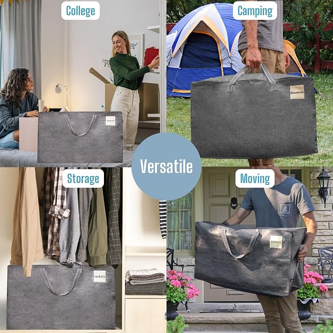 VENO 6 Pack Extra Large Heavy Duty Moving Bags with Wide Opening & Reinforced Handles, Reusable Storage Tote Bags with Strong Zippers for Clothes, College Dorm Essentials & Moving Supplies - Image 5