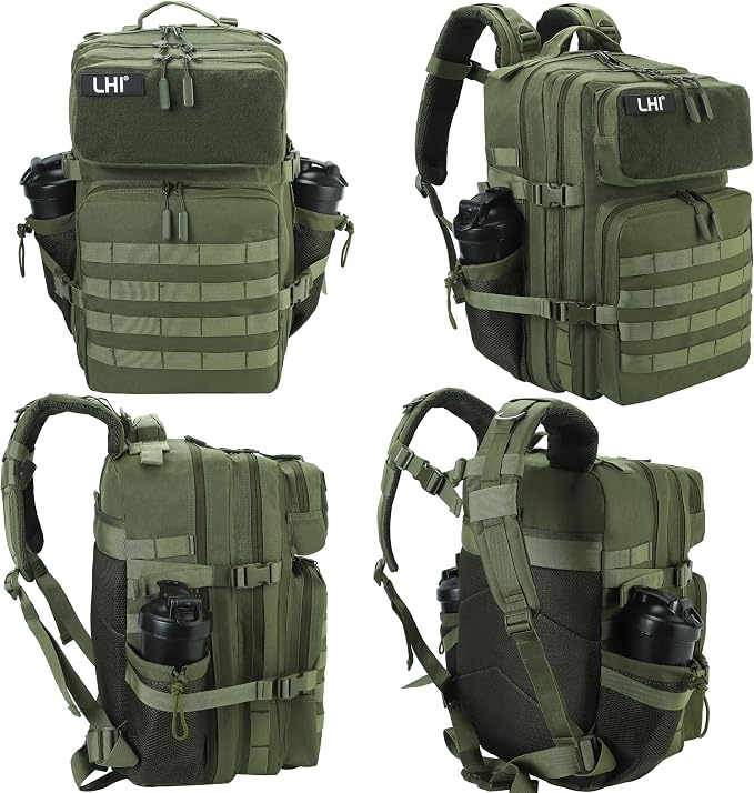 LHI Military Tactical Backpack for Men and Women 45L Army 3 Days Assault Pack Bag Large Rucksack with Molle System - Green - Image 2