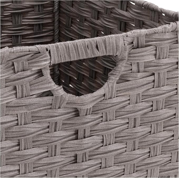 Seville Classics Premium Handwoven Portable Laundry Bin Basket with Carrying Handles, Household Storage for Clothes, Linens, Sheets, Gray, Rectangular (2-Pack) - Image 6