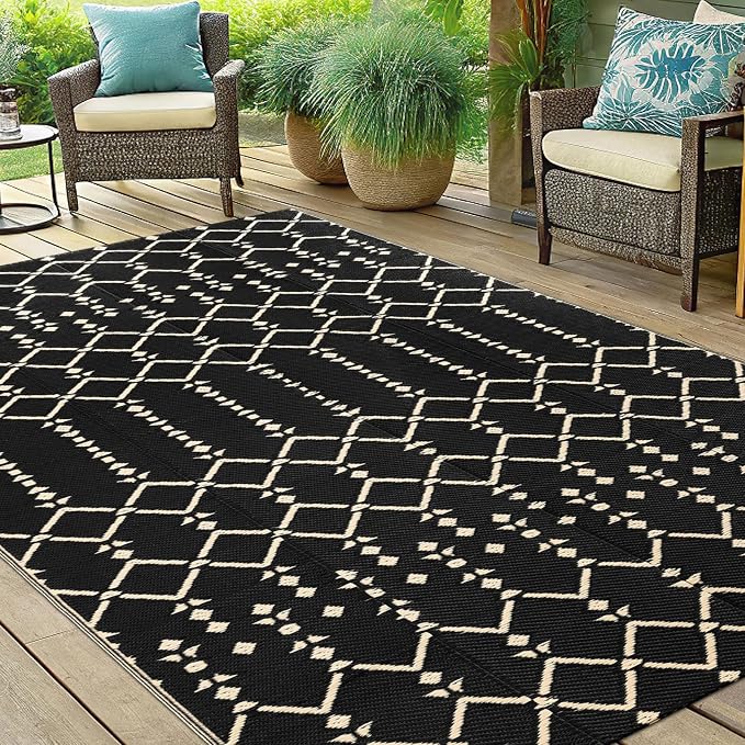 Smiry Outdoor Rug 5x8 ft, Waterproof Reversible Plastic Straw Rugs, Boho Outdoor Area Rug, Outside Floor Mat for Patio, Backyard, Deck, Picnic, Beach, Camping, Beige - Image 6