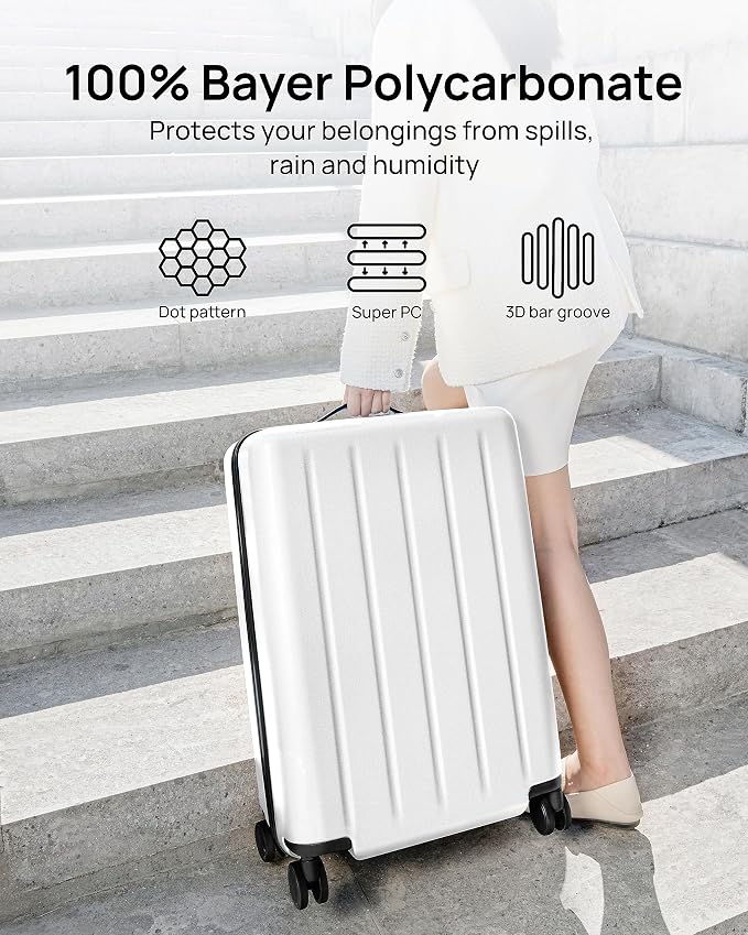 NINETYGO Carry On Suitcase, 20 Inch Carry-On Luggage with Double Spinner Wheels, Dry Wet Separate, PC Hard Case Suitcase, Lightweight Travel Luggage, TSA Approved (Solid White, Danube) - Image 7