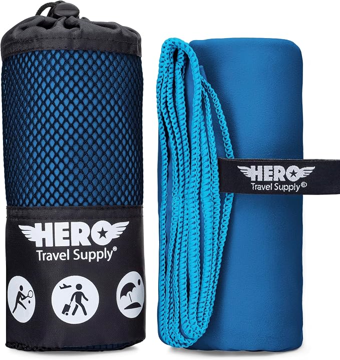 Hero Microfiber Large Beach Towel Compact for Travel (Blue, 40" x 72") by HeroTravelSupply