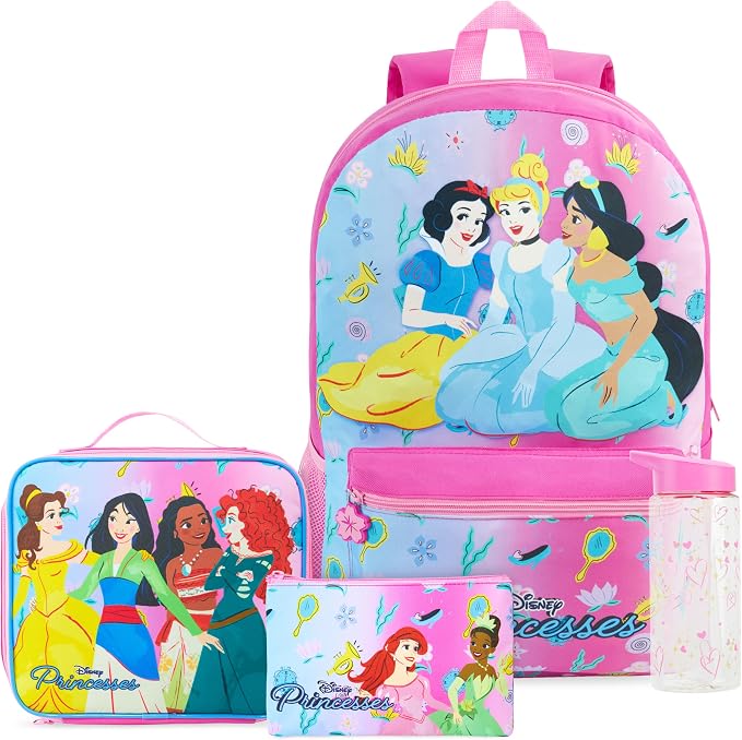 Get Trend Disney Princess Kids Backpack 4 Piece Set | 18 inch Bookbag, Insulated Lunch Bag, Zipped Pencil Case & BPA-Free Water Bottle for School & Travel, Gifts for Girls by GetTrend