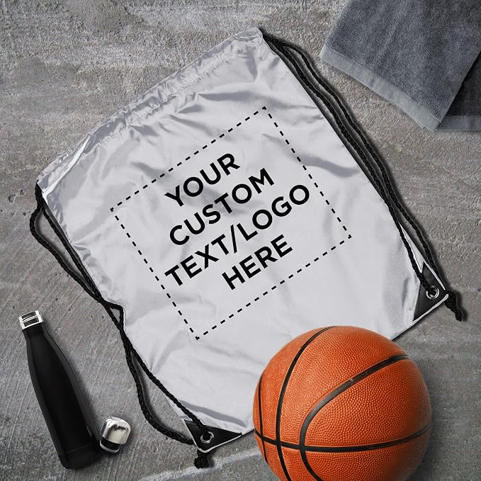 DISCOUNT PROMOS Custom Urban Shiny Drawstring Bags Set of 10/50/100, Personalized Bulk Pack - Bring Everywhere You Go, Perfect for Employees, For Everyday Use - Silver - Image 8