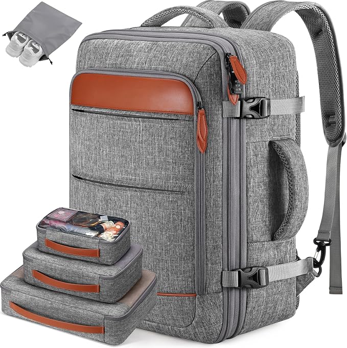 Bagsure Travel Backpack Carry On Backpack 42L Flight Approved, Expandable Laptop Backpack with Packing Cubes & Shoe Pocket, Water Resistant Luggage Backpack for Men Women, Large Backpack 20 * 14 * 7" by Bagsure