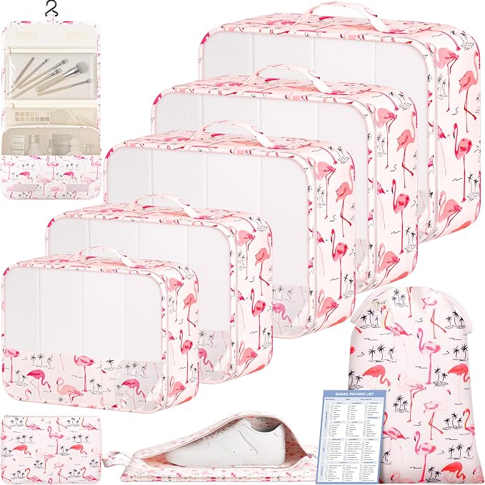 BAGAIL 9 Set Packing Cubes with Packing List Luggage Packing Organizers for Travel Accessories (Flamingo) by BAGAIL