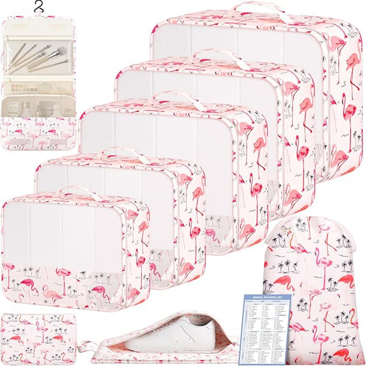 BAGAIL 9 Set Packing Cubes with Packing List Luggage Packing Organizers for Travel Accessories (Flamingo) by BAGAIL