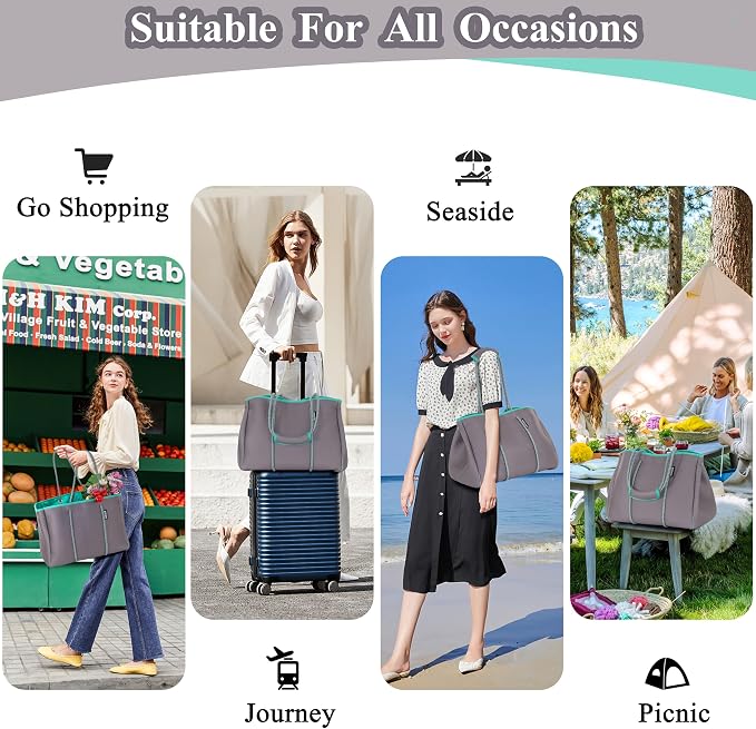 QOGiR Neoprene Multipurpose Beach Bag Tote with Inner Zipper Pocket … … … … - Image 5