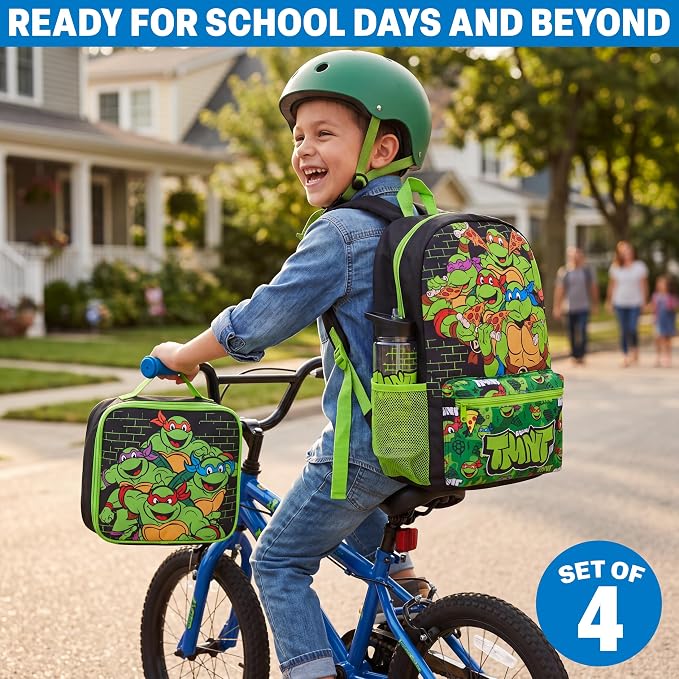 Get Trend Teenage Mutant Ninja Turtles Boys Backpack Set 4 Pc with Insulated Lunch Bag, Pencil Case & BPA Free Water Bottle for School, Gifts for Boys (Multi TMNT) - Image 5