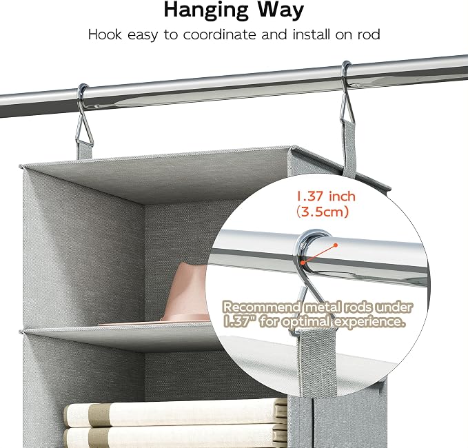 Vailando 6-Tier Hanging Shelves for Closet, Two 3-Shelf Hanging Closet Organizer w/ 4 Side Pockets and 3 Drawers, Combinable for Dorm Wardrobe Organizer and RV Storage and Organization - Image 7