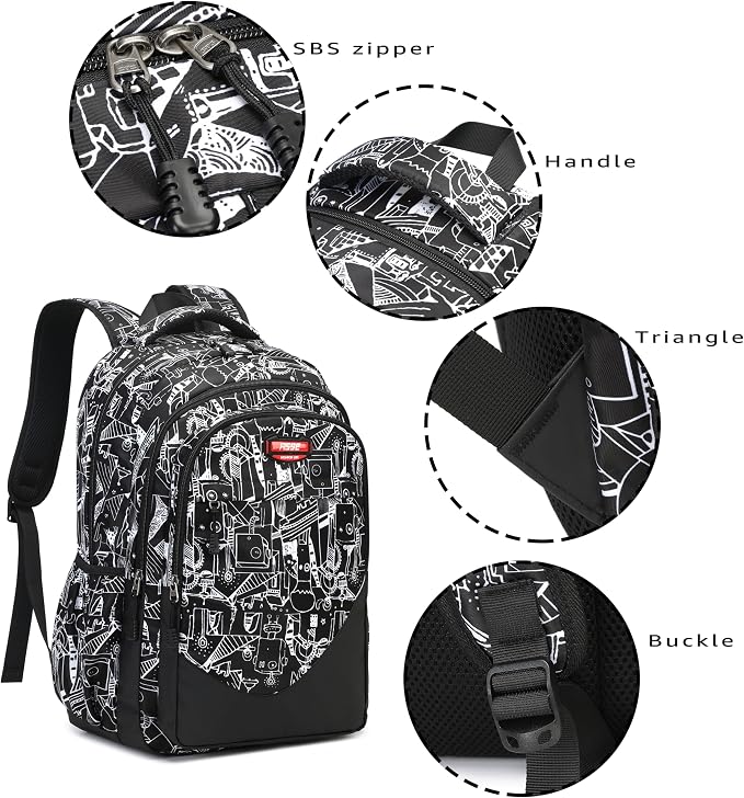 Asge Large Nylon Backpacks for Boys & Girls, Waterproof Satchel with Print, School Bags for 8-16 Years - Image 4