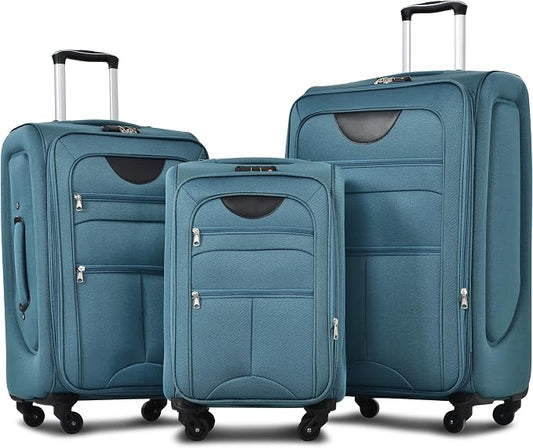 Merax Softside Luggage Set Softshell Lightweight 3 Piece Spinner Suitcase | Travel Suitase with TSA Lock Spinner Wheels Lightweight Upright Luggage,New Green by Merax