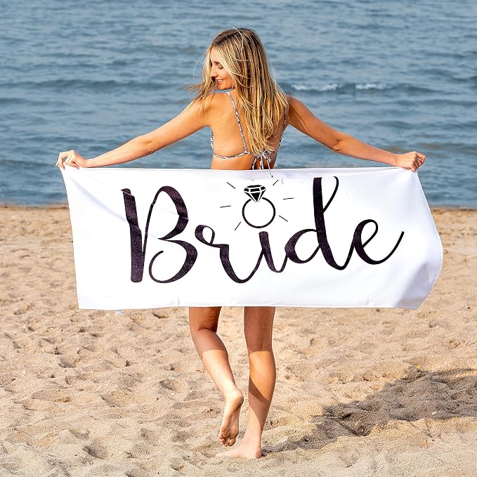 Ethisa Bride Beach Towel for Honeymoon and Bachelorette Party - Classic Design for Beach Bachelorette Party - Mrs Beach Towel for Bride To Be - Just Married Beach Wedding and Engagement Gift - 60"x30" - Image 2