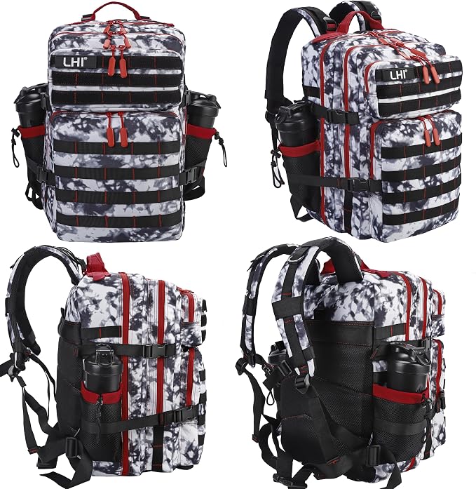 LHI Military Tactical Backpack for Men and Women 45L Army 3 Days Assault Pack Bag Large Rucksack with Molle System Black and white - Image 2