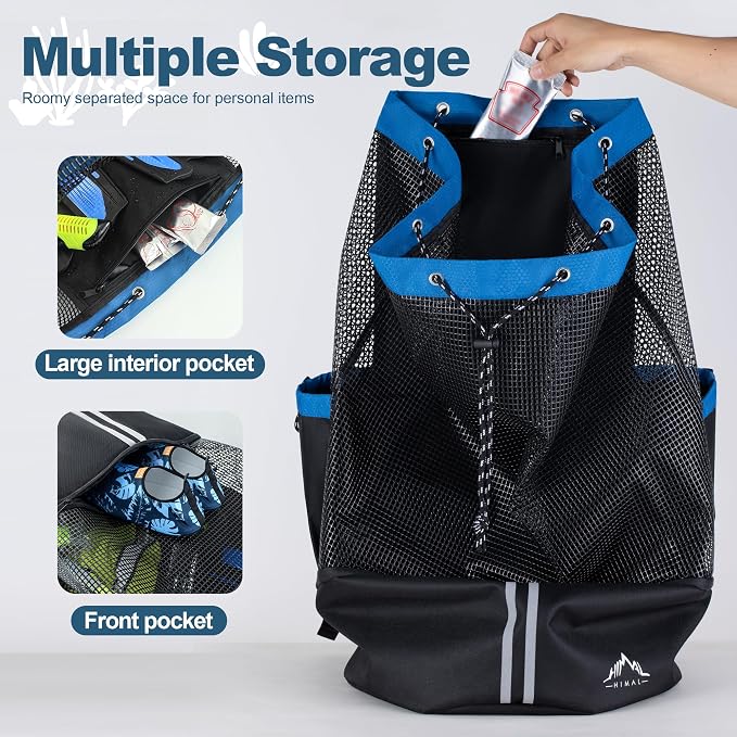 GoHimal XL Mesh Dive Bag for Scuba Diving & Snorkeling Gear | For Snorkel, Fits Long Fins, Mask Holder, Lightweight, Quick Dry - Image 4