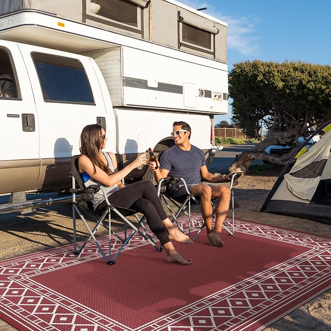 GENIMO Outdoor Rug, Waterproof Plastic Rugs for Patio, 6'x9' Red White | Outside Larger Modern Carpet Mat for Porch Decor, Deck, Balcony, Camping, RV, Backyard, Picnic, Beach, Reversible - Image 3