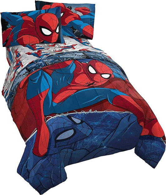 Marvel Spiderman Full Size Comforter Set 5 Piece Kids Bedding, Multi | Bed in a Bag, Comforter Sheets Pillowcases, Official Product, Soft Microfiber, Machine Washable, Easy Care, Boys Gift by JayFranco