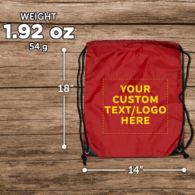 DISCOUNT PROMOS Custom Black Trim Drawstring Backpacks Set of 10/50/100, Personalized Bulk Pack - Gym Bag, Soccer Shoes, Water Resistant - Red - Image 5
