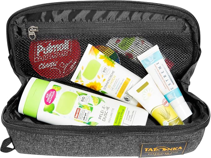 Tatonka Square Zip Pouch M (2L) – Foldable Washing Bag with 2 Zippered Mesh Pockets, No PFC/PFAS, 10 x 25 x 9 cm, Black/White, 10 x 25 x 9 cm, Hinged Wash Bag, Black/White, 10 x 25 x 9 cm, Hinged Wash Bag - Image 4