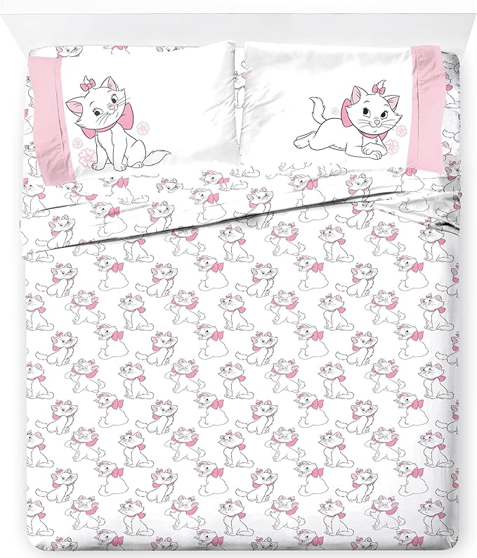 Jay Franco Kids Sheet Set with Fitted, Flat Sheets & Pillow Cover - Ultra-Soft Bedding with Pillowcase for Room Decor, White - Aristocats, 4 Piece Full by JayFranco