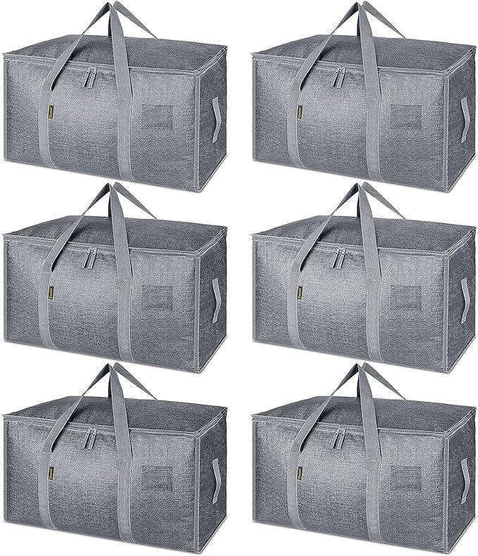 BALEINE 6-Pack Oversized Moving Bags with Reinforced Handles, Heavy-Duty Storage Tote for Clothes, Moving Supplies (Winter Grey, 6-Pack) by BALEINE