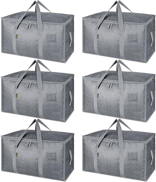 BALEINE 6-Pack Oversized Moving Bags with Reinforced Handles, Heavy-Duty Storage Tote for Clothes, Moving Supplies (Winter Grey, 6-Pack) by BALEINE