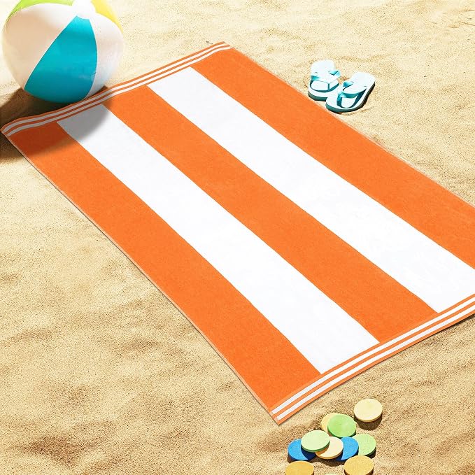 Superior Cotton Nautical Stripe Beach Towels, Colorful Towels for Adult, Kid, Pool, Swimming, Sand, Travel, Large Oversized, Absorbent, Fast Drying, Bath Basics, Cabana Collection, 1 Piece, Orange - Image 4